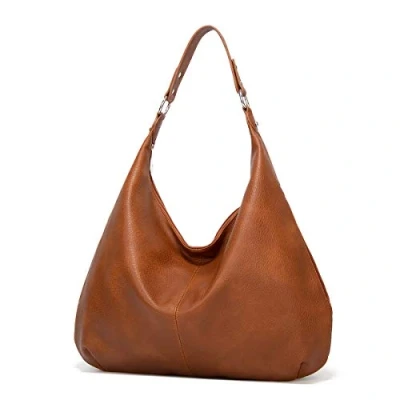 Afbeelding van Ashioup Hobo Tassen voor Vrouwen Zachte PU Lederen Slouchy Tas Schoudertas met Rits, Geel Bruin, One Size