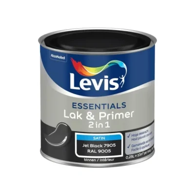 Afbeelding van Levis Verf Essentials Lak &amp; Primer Jet Black Ral 9005 250 Ml
