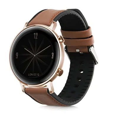 Afbeelding van kwmobile horlogeband geschikt voor Huawei Watch 2 / GT2 (42mm) Honor Magic Armband fitnesstracker van leer in bruin zwart