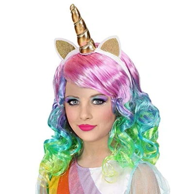 Afbeelding van Widmann 46935 Kinderpruik, eenhoorn, kleurrijk, haarband met hoorn en oren, themafeest, carnaval