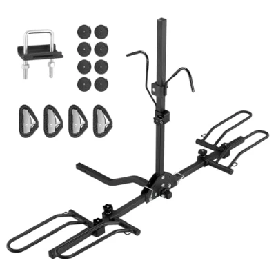 Afbeelding van fietsendrager met trekhaak, platformstijl voor max. 2 fietsen, draagkracht 80 kg, trekhaak ontvanger 1,25/2 inch, inklapbare auto, SUV, vrachtwagen, camper,