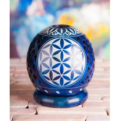 Afbeelding van Bol theelichtje donkerblauw levensbloem