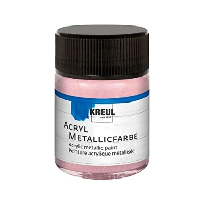 Afbeelding van KREUL 77586 Acryl metallic verf, 50 ml glas in roségoud, glamoureuze acrylverf op waterbasis met effect, romige dekking, sneldrogend en watervast