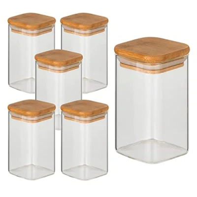 Afbeelding van gouveo set van 6 voorraadpotten 250 ml vierkant borosilicaatglas met deksel kleine voorraadpot 0,25 l om te vullen glazen container, potten,