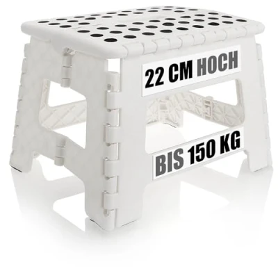 Afbeelding van COM FOUR® opvouwbare opstap met rubberen noppen opstapje draagbaar klimhulpmiddel antislip kruk draagvermogen tot 150 kg (31x22x22cm wit 01 stuk)
