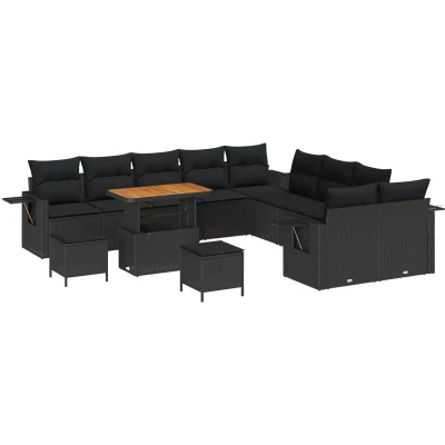 Afbeelding van vidaXL 13 delige Tuin Sofa Set met Kussens Zwart Poly Rattan Acacia