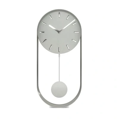 Afbeelding van Moderne slingerklok grote wandklok zonder tikkend geluid I handgemaakt van metaal quartz uurwerk 35 x 16 cm kleur zilvergrijs