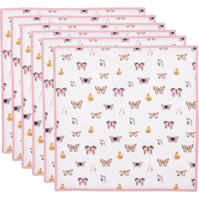 Afbeelding van Clayre &amp; Eef Servetten Katoen Set van 6 40x40 cm Beige Roze Vlinders Servet Stof