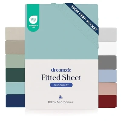 Afbeelding van Dreamzie hoeslaken 80x190/200 Kap 35 cm voor dik matras 100% microvezel Aqua, gecertificeerd zonder chemische producten (Oeko TEX), met volledig elastiek