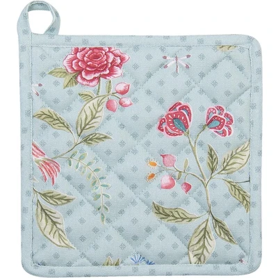 Afbeelding van Clayre &amp; Eef Pannenlap 20x20 cm Blauw Groen Katoen Vierkant Bloemen Afgiet