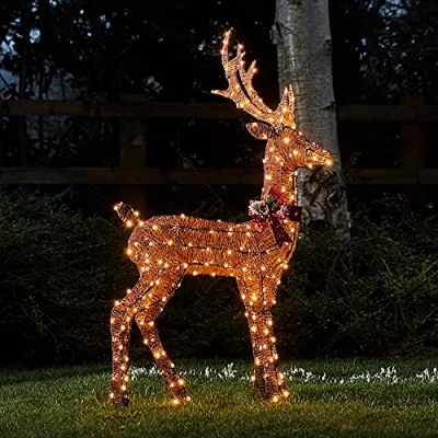 Afbeelding van Lights4fun Kerstverlichting in de vorm van een rendier, 240 ledlampjes, glinsterend, figuur, warmwit, 130 cm hoog, timerfunctie, voor buiten en binnen, kerstfiguur