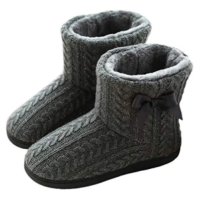 Afbeelding van Rojeam Warme winterpantoffels voor dames en heren, gevoerde pantoffels, slipvaste laarzen, Donkergrijs, 36/37 EU