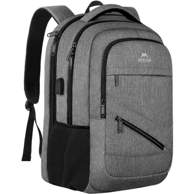 Afbeelding van 17 inch Reizen Laptop Rugzak TSA Grote Reistas Vrouwen Mannen Vlucht Goedgekeurd Carry On USB Lader Poort Bagagemouw Duurzame College School Boekentas Grijs
