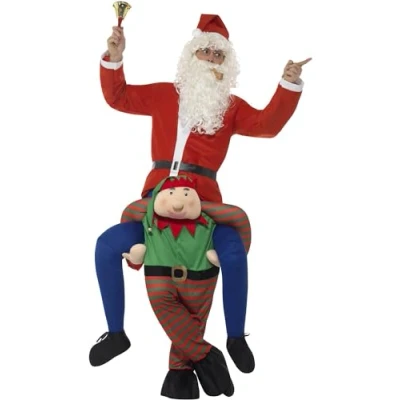 Afbeelding van Smiffy&#039;s Kerst &amp; Oud Nieuw Kostuum Elf Draagt Kerstman Rood, Groen One Size Verkleedkleding
