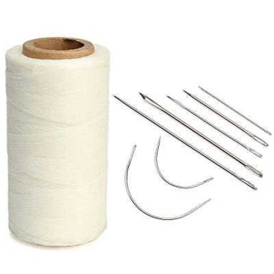 Afbeelding van naaigaren 260 meter leren naaien gewaxte wax koord met 7 stuks lederen naainaalden voor leer vakmanschap DIY, polyester (wit)