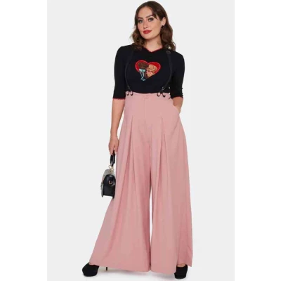 Afbeelding van Voodoo Vixen Suspenders Trousers Mauve Wijde broek L Roze