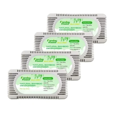 Afbeelding van Fridge Deodorizer Fonday geurvernietiger voor koelkasten en lunchboxen, bamboe actieve kool, effectiever dan bakpoeder (houtskoolzwart, 4 stuks)