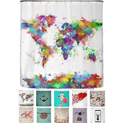 Afbeelding van arteneur® Wereldkaart Anti schimmel douchegordijn, 200 x cm, gerecycled, met Oeko Tex standaard 100, verzwaarde zoom, ondoorzichtig, waterdicht, wasbaar, 12 ringen en e book (mogelijk niet