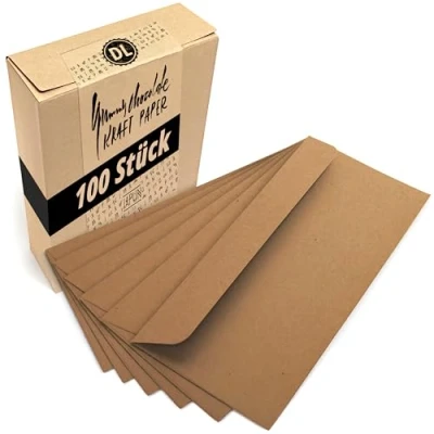 Afbeelding van Japun enveloppen (100 stuks) van bruin vintage kraftpapier, envelop zonder venster DIN lang 220 x 110 mm