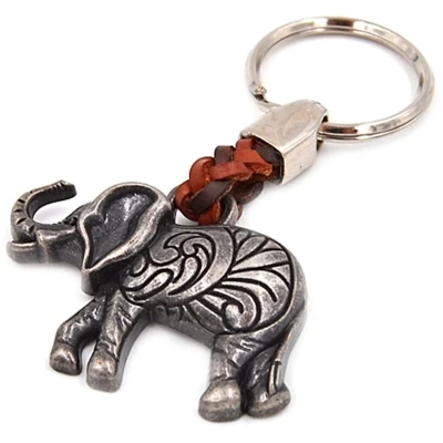 Afbeelding van Sleutelhanger sleutelring olifant aan lederen band, 7 cm plus ring 2,5 cm, olifant, Eén maat