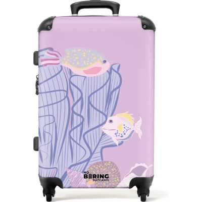 Afbeelding van NoBoringSuitcases.com® Koffer groot Rolkoffer lichtgewicht Roze met vissen en schelpen Reiskoffer 4 wielen Grote trolley XL 20 kg bagage