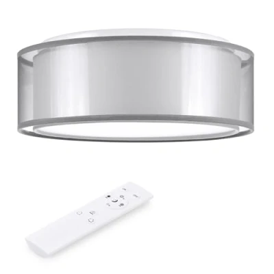 Afbeelding van Navaris plafondlamp rond met afstandbediening LED lamp warm wit licht Dimbaar Ronde stoffen plafonnière in 40 cm diameter