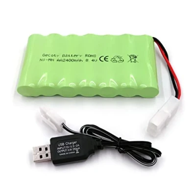 Afbeelding van Gecoty® 8.4V 2400mAh Ni MH accupack, oplaadbare AA batterij pack met USB oplaadkabel en Tamiya stekker, gebruikt voor afstandsbediening tank, boot, elektrisch gereedschap