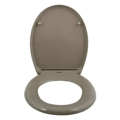 Afbeelding van Premium toiletbril ovale met quick release functie en soft close mechanisme. Antibacteriële wc bril van duroplast roestvrij staal afneembaar taupe