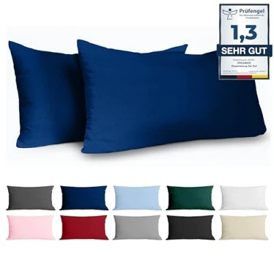 Afbeelding van Kussenkussen 40x80 versterkte katoen (set van 2) donkerblauw strak weefsel 57 schroefdraden/cm² kussensloop 40 x 80 cm OUKO Tex