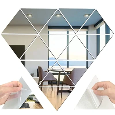 Afbeelding van 14 stuks driehoekige acryl spiegel muurstickers verwijderbare instelling muursticker doe het zelf voor thuis slaapkamer achtergrond decor (zilver)