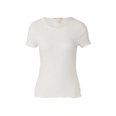 Afbeelding van QS MIT Ajourmuster Tshirt basic, Dames, Maat: Large, Creme