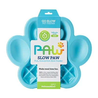 Afbeelding van PetDreamHouse PAW Hond Slow Feeder Kom, Puppy&#039;s of Katten Plaat Voedsel Behandelt Controles Snel Eten Anti Opgeblazen Blauw