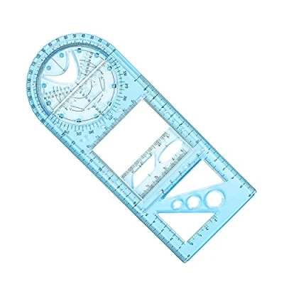 Afbeelding van Yeeda Architectuur Geometrische Tekening Sjablonen, Multifunctionele Liniaal, Cirkel en Ovaal Volledige Functies Liniaal voor School, Kantoor, Gebouw (Blauw, Transparant)