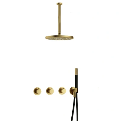 Afbeelding van Hotbath Cobber Regendoucheset IBS70 Geborsteld Messing PVD Staaf handdouche 30cm Hoofddouche Plafondbuis Handouche met wandhouder