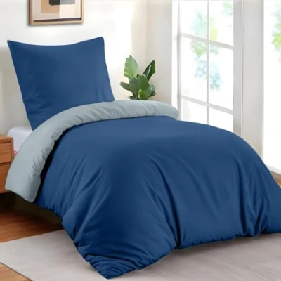 Afbeelding van Dreamzie Dekbedovertrek 135x200 cm met 1 kussensloop 80x80 Donkerblauw/Blauwgrijs Bedset in 100% microvezel 2 stuks Gecertificeerd vrij van chemicaliën (Oeko TEX)