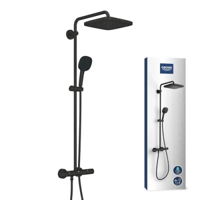 Afbeelding van Grohe Vitalio Comfort 250 regendoucheset in hoogte verstelbaar met 3 straalsoorten mat zwart