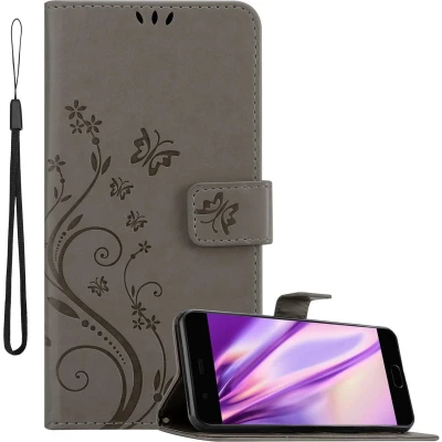 Afbeelding van Cadorabo Hoesje geschikt voor Huawei P10 PLUS in Bloemen GRIJS Beschermhoes Case Cover magnetische sluiting