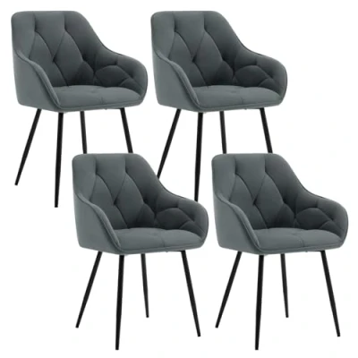 Afbeelding van WOLTU Set van 4 eetkamerstoelen, keukenstoel, eetkamerstoel, woonkamer, ergonomische stoel, armleunstoel, gestoffeerde zitting fluweel, metalen poten, donkergrijs, EZS02dgr