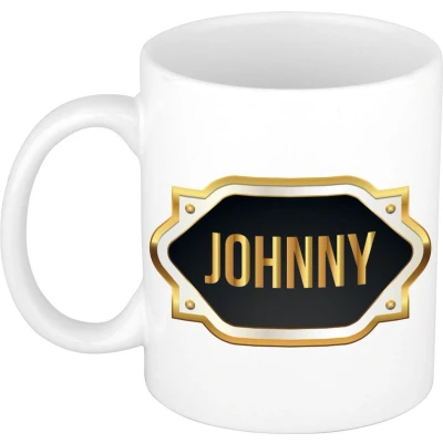 Afbeelding van Johnny Naam / voornaam kado beker mok met embleem mokken