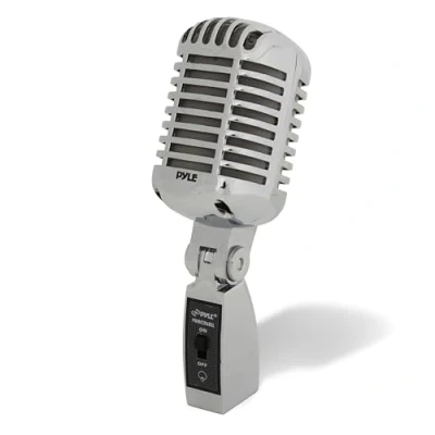 Afbeelding van Pyle Classic Retro Dynamic Vocal Microphone Old Vintage Style Metal Unidirectional Cardioid Mic with XLR Cable Universal Stand Adapter Live Performance Studio Recording PDMICR68SL (Silver)