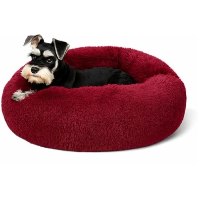 Afbeelding van SEOUGEE Kalmerend donut kattenbed, pluizig pluche rond hondenbed, gezellig zacht wasbaar kussen verwarmende huisdierbedden antislip onderkant, anti angst binnen slapen knuffelnest voor kleine honden