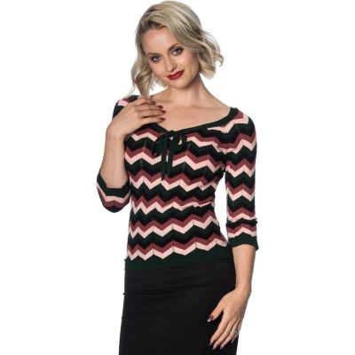 Afbeelding van Dancing Days Gebreide trui XL ZOOEY ZIG ZAG BOW FRONT Groen/Roze