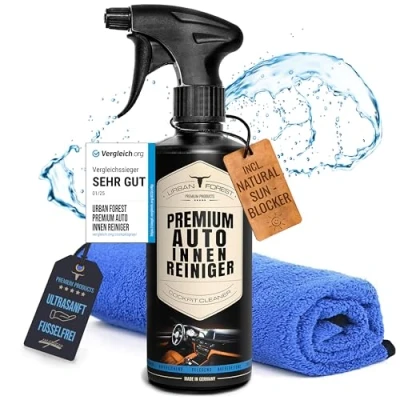 Afbeelding van Urban Forest Premium auto interieur en cockpitreinigerset, 500 ml + hoogwaardige microvezeldoek voor interieurverzorging, interieurreiniger kunststof, bekleding, leer,