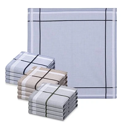 Afbeelding van JEMIDI zakdoeken heren 100% katoen 40 x cm Set van 12 Herbruikbare voor volwassenen In grijs/taupe/blauw