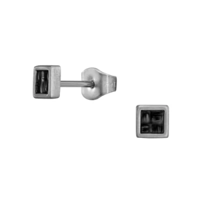 Afbeelding van Traveller Oorbellen Heren Carbon &amp; Edelstaal Zwart Zilverkleurig Made in Germany Duurzaam Vierkant 4mm 171019