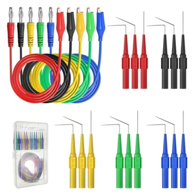 Afbeelding van Cleqee 20IN1 Test Leads Back Probe Kit, 5 Kleuren Terug Pins &amp; 4mm Banaan Plug naar Koper Alligator Clip voor Multimeter Automotive Testing