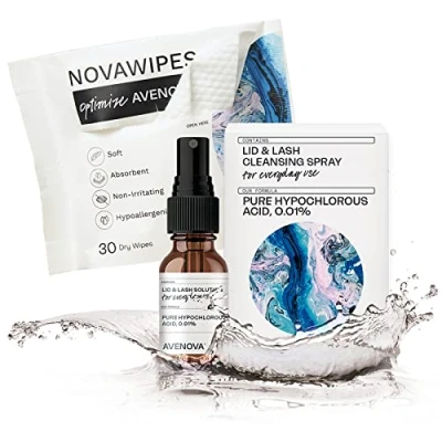 Afbeelding van Avenova Eyelid and Eyelash Cleanser Spray with 30 Dry Wipes Gentle Everyday Hypochlorous Acid Lid Lash Cleansing for Clearer Healthier Eyes, 20mL