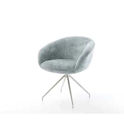 Afbeelding van DELIFE Draaistoel Vinka Flex met armleuning chenille pastelblauw kruisframe conisch roestvrij staal 180 draaibaar pocketveer kern