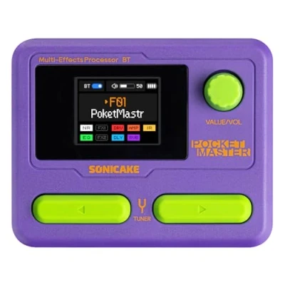 Afbeelding van SONICAKE Multieffectpedaal voor gitaar, 9 modules, effecten, 100 preset 20 amp/Cab, effectprocessor OTG, USB audio interface, BT met app Pocket Master (paars)