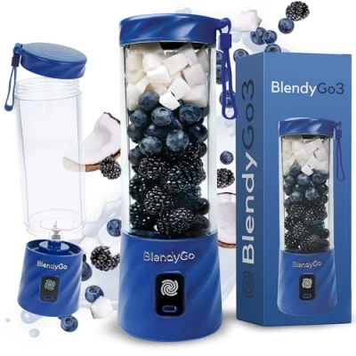 Afbeelding van BlendyGo 3® blender, smoothiemaker, kleine smoothieblender, draagbare mini USB mixer, Smoothie Maker to go, keukenmixer 550 ml, BPA vrij, PulseMotion en BlendPro techn. (Marine)